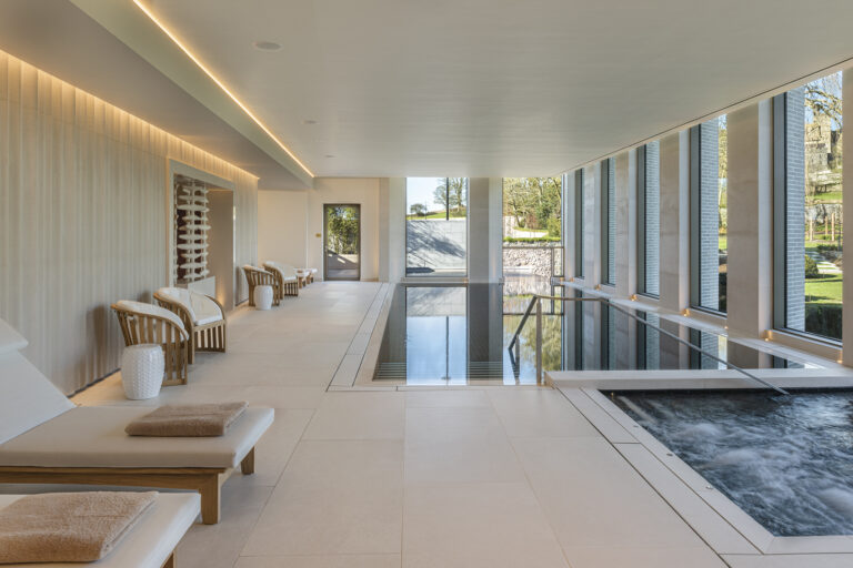 Luxurious indoor pool and jacuzzi at Cashel Palace Hotel, a serene modern space reflecting the elegance of Tipperary wellness