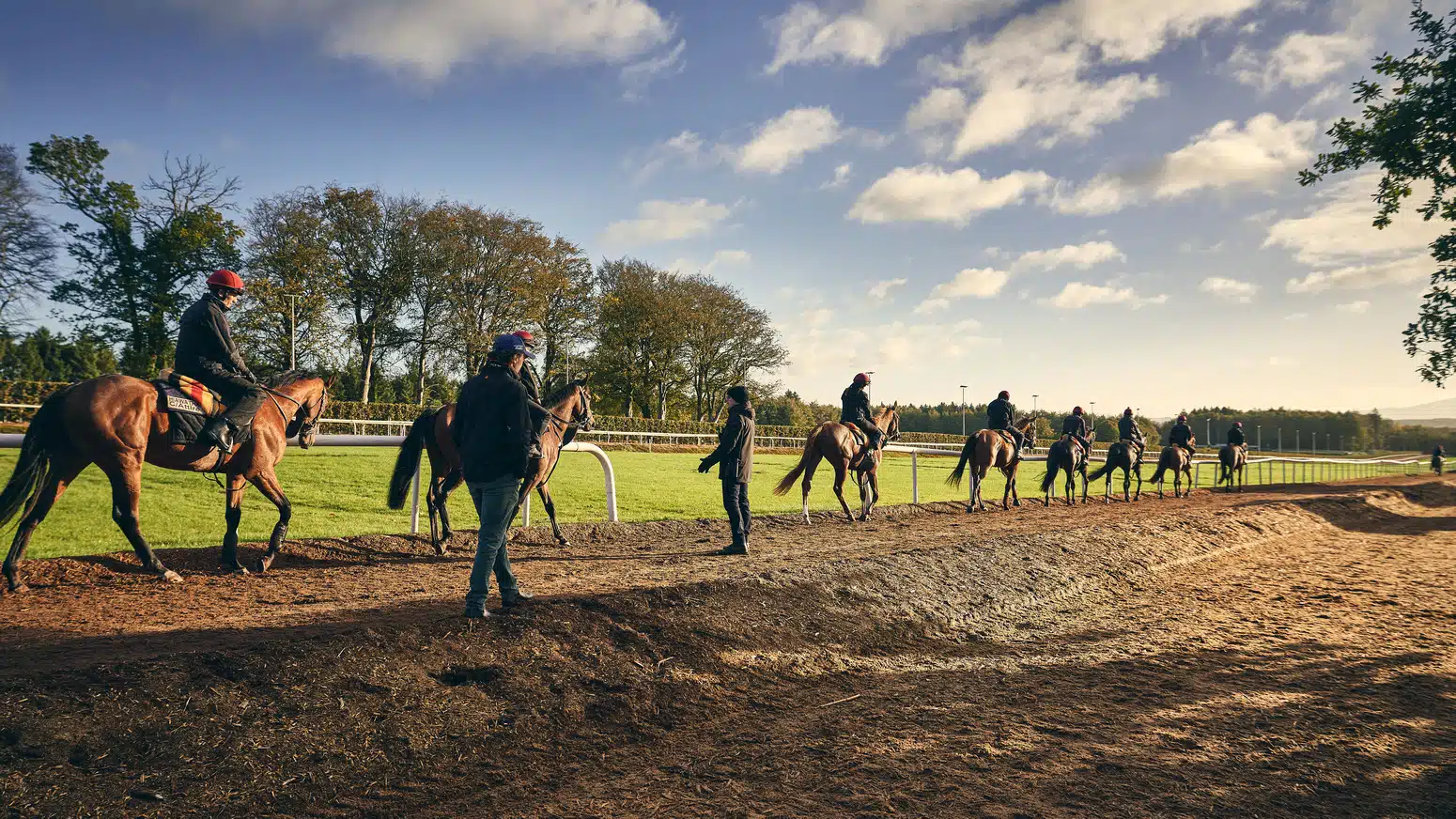 Riders on racehorses on the Gallops of Ballydoyle, Co. Tipperary